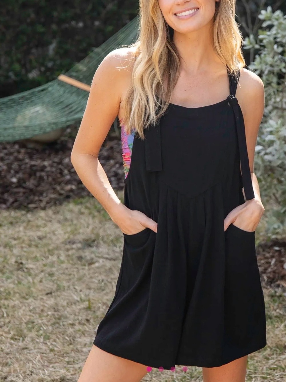 Natural Life Carrington Black Romper Size Large NWT Rayon Linen Boho Minimalist